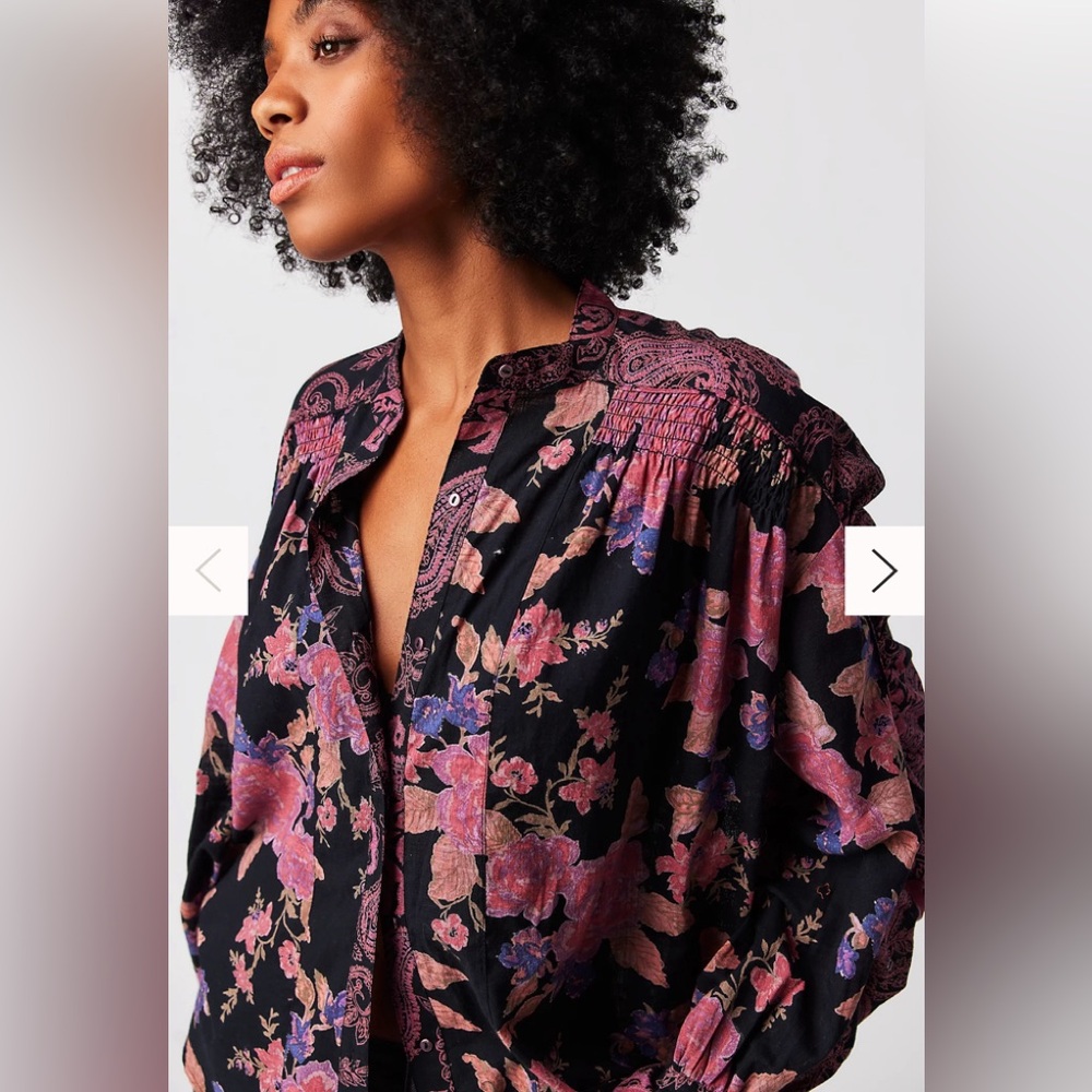 #12 FREE PEOPLE MARAYA PRINTED  TOP BLACK COMBO SIZE MEDIUM